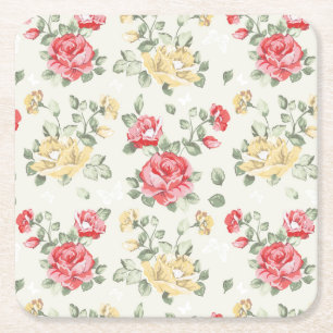 Dessous-de-verre Carré En Papier Motif de papier peint d'élégance des roses roses