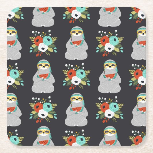 Dessous-de-verre Carré En Papier Motif de paresse de pastèque (Devant)