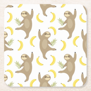 Dessous-de-verre Carré En Papier Motif de paresses et de bananes