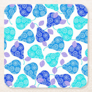 Dessous-de-verre Carré En Papier Motif de poires décoratives bleues mignonnes