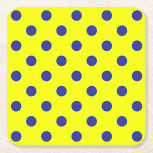 Dessous-de-verre Carré En Papier Motif de pois en bleu sur fond jaune