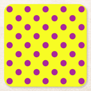 Dessous-de-verre Carré En Papier Motif de pois violet sur fond jaune