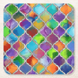 Dessous-de-verre Carré En Papier Motif de Quatrefoil - Aquarelle colorée