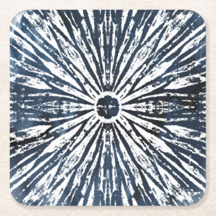 Dessous-de-verre Carré En Papier Motif de radial d'encre d'indigo