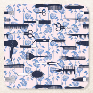 Dessous-de-verre Carré En Papier Motif de rose de bleu de soin de beauté