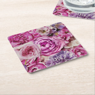 Dessous-de-verre Carré En Papier Motif de Rose de Lavande rose blanc
