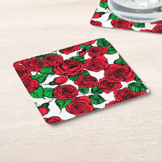 Dessous-de-verre Carré En Papier Motif de roses rouges (Incliné)