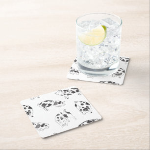 Dessous-de-verre Carré En Papier Motif de taches de vache en noir et blanc dessiné