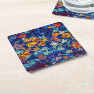 Dessous-de-verre Carré En Papier Motif de tourbillon de feuilles d'automne indigo
