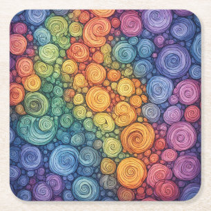 Dessous-de-verre Carré En Papier Motif de tourbillon de gribouillis abstrait coloré