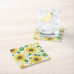 Dessous-de-verre Carré En Papier Motif de tournesol à l'aquarelle