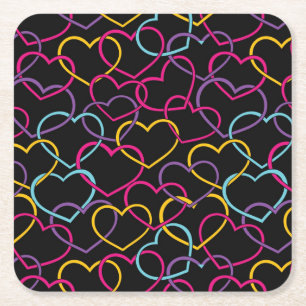 Dessous-de-verre Carré En Papier Motif de Valentine avec des coeurs de couleur