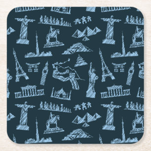 Dessous-de-verre Carré En Papier Motif de voyage dans le motif de bleus