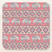 Dessous-de-verre Carré En Papier Motif d'éléphant rose (Devant)