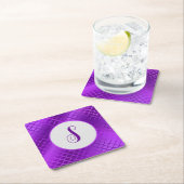 Dessous-de-verre Carré En Papier Motif des échelles de sirène violet initiales pers (En situation)