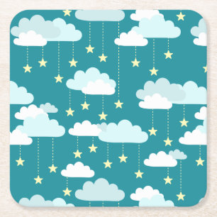Dessous-de-verre Carré En Papier Motif des étoiles et nuages en chute mûre