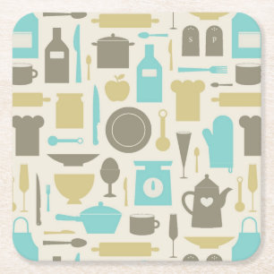 Dessous-de-verre Carré En Papier Motif Des Outils De Cuisine