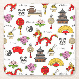 Dessous-de-verre Carré En Papier Motif des symboles chinois