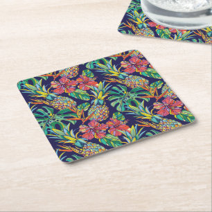 Dessous-de-verre Carré En Papier Motif d'hibiscus à ananas tropicaux