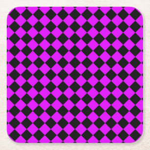 Dessous-de-verre Carré En Papier Motif diamant damier noir violet
