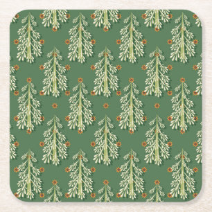 Dessous-de-verre Carré En Papier Motif d'illustration des arbres de Noël