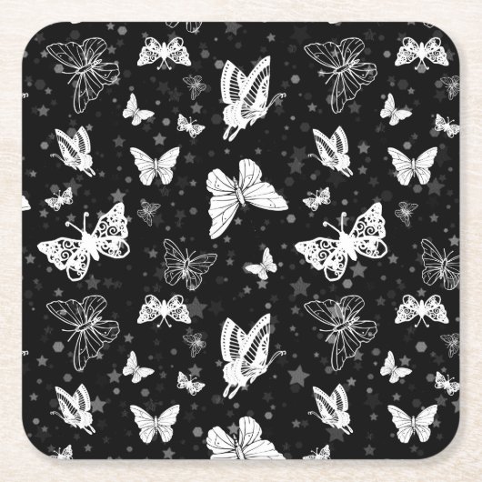 Dessous-de-verre Carré En Papier Motif d'illustration noir blanc papillon (Devant)