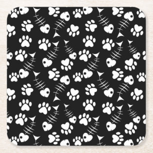 Dessous-de-verre Carré En Papier motif d'impression de chat d'os de poissons