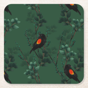 Dessous-de-verre Carré En Papier Motif d'oiseau-noir à ailes rouges