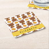 Dessous-de-verre Carré En Papier Motif D'Ours, Mignons Ours, Citrouille, Votre Nom (Incliné)