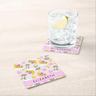 Dessous-de-verre Carré En Papier Motif D'Ours, Nounours, Étoiles, Votre Nom