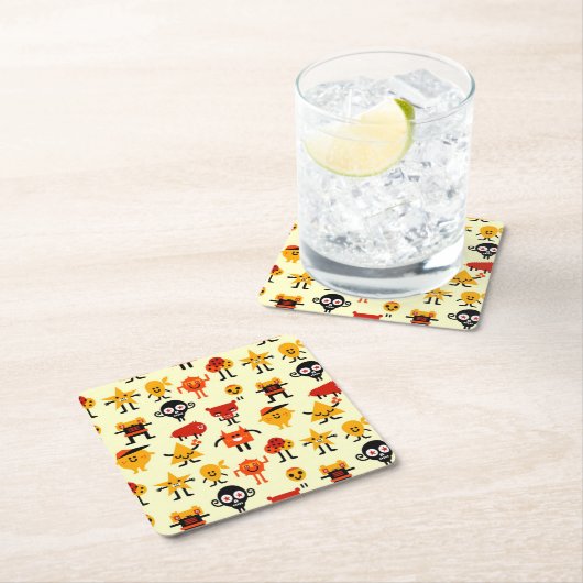 Dessous-de-verre Carré En Papier Motif drôle de monstres (En situation)