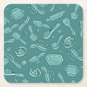 Dessous-de-verre Carré En Papier Motif d'ustensiles de cuisine (Devant)