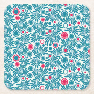 Dessous-de-verre Carré En Papier Motif élégant de feuillage sarcelle et magenta