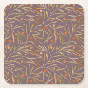 Dessous-de-verre Carré En Papier Motif élégant de feuille à l'aquarelle  Fond viole