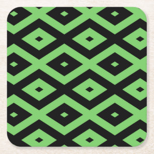 Dessous-de-verre Carré En Papier Motif en diamant vert citron et noir