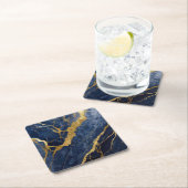 Dessous-de-verre Carré En Papier Motif en marbre bleu avec or (En situation)