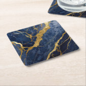 Dessous-de-verre Carré En Papier Motif en marbre bleu avec or (Incliné)