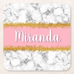 Dessous-de-verre Carré En Papier Motif en marbre sur rose avec Parties scintillant