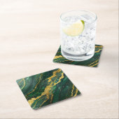 Dessous-de-verre Carré En Papier Motif en marbre vert avec or (En situation)