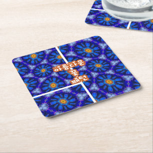 Dessous-de-verre Carré En Papier Motif Fleurs bleues Abstraites