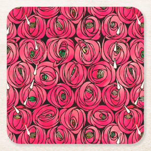 Dessous-de-verre Carré En Papier Motif floral Art nouveau de rose Rennie Mackintosh