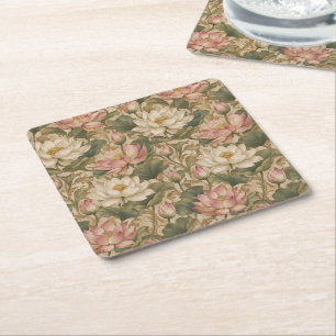 Dessous-de-verre Carré En Papier Motif floral botanique de lotus aquatique vintage