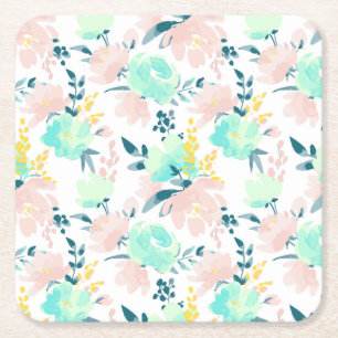 Dessous-de-verre Carré En Papier Motif floral d'aquarelle