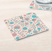 Dessous-de-verre Carré En Papier Motif floral d'art populaire turquoise et de (Incliné)