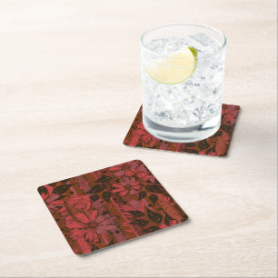 Dessous-de-verre Carré En Papier Motif floral noir et rouge.