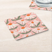 Dessous-de-verre Carré En Papier Motif floral Pink Daisy Design (Incliné)