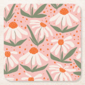 Dessous-de-verre Carré En Papier Motif floral Pink Daisy Design (Devant)