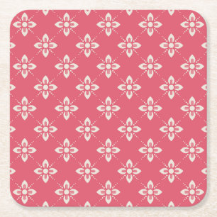 Dessous-de-verre Carré En Papier Motif floral rose vibrant avec fleurs géométriques