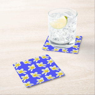 Dessous-de-verre Carré En Papier Motif Frangipani Bleu Et Jaune,