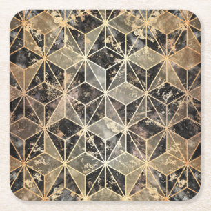 Dessous-de-verre Carré En Papier Motif géométrique marbre et or